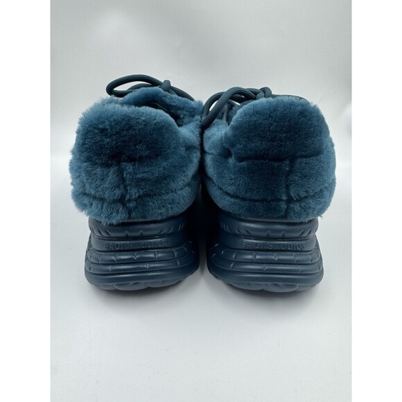 Sadi Studios Teal Blue Fur Pop Leather Sneakers Chunky Sole Platforms Size 6 - Picture 7 of 16
